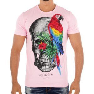 Avenue George V Paris T-Shirt Men's Pink Short Short Sleeve Rhinestone Skull 3XL